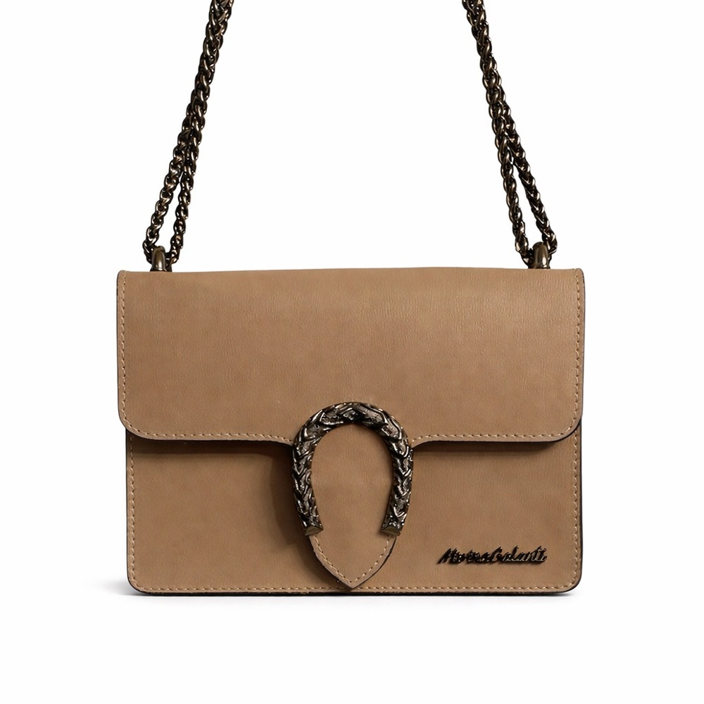 Marina Galanty Tan Crossbody Bag Crafted in Italy Genuine Leather Chain Strap - Picture 2 of 8